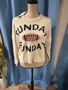 moon & madison Cream 'Sunday Funday' Football Crewneck Sweater
